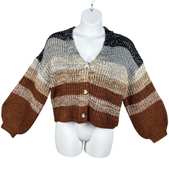 So Me NWT Womens M Oversized Bishop Sleeves Cropped Cardigan Ombre Sweater Boho - Picture 3 of 16